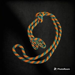 3/$30 VTG Orange and Green Beaded Rope Lariat Necklace